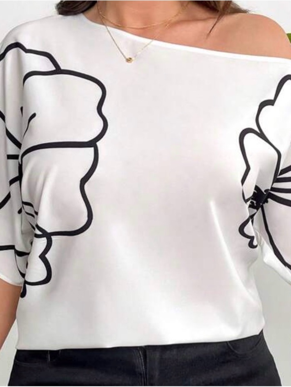 SHEIN White Off-Shoulder Floral Outline Blouse